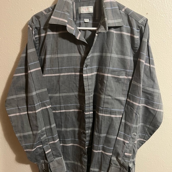 Van Heusen Custom Club Gray Checkered‎ Shirt medium fitted - Picture 1 of 5